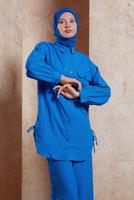 Tesettür giyim MAVİ GÖMLEK YAKA PANTOLONLU TAKIM T 5991