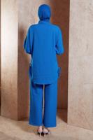 Tesettür giyim MAVİ GÖMLEK YAKA PANTOLONLU TAKIM T 5991