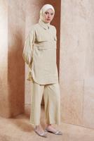 Tesettür giyim BEJ GÖMLEK YAKA PANTOLONLU TAKIM T 5991