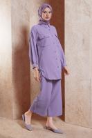 Tesettür giyim MOR GÖMLEK YAKA PANTOLONLU TAKIM T 5991