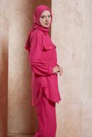 Tesettür giyim FUŞYA GÖMLEK YAKA PANTOLONLU TAKIM T 5991