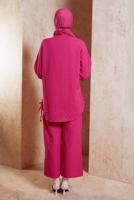 Tesettür giyim FUŞYA GÖMLEK YAKA PANTOLONLU TAKIM T 5991