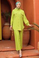 Tesettür giyim YEŞİL GÖMLEK YAKA PANTOLONLU TAKIM T 5991