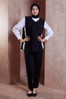 Tesettür giyim SİYAH ZIMBA DETAYLI ÜÇLÜ PANTOLONLU TAKIM T 6091