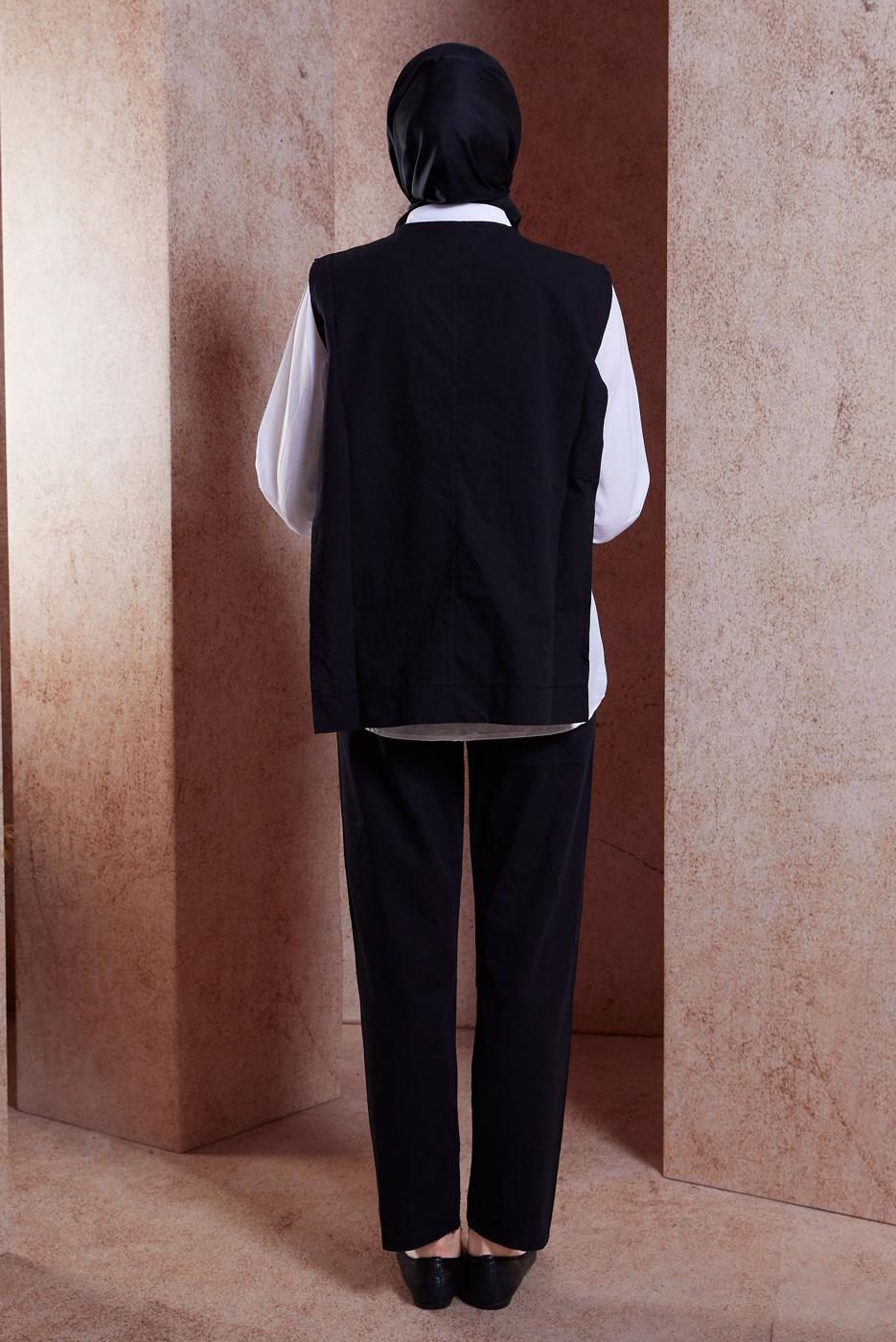 Tesettür giyim SİYAH ZIMBA DETAYLI ÜÇLÜ PANTOLONLU TAKIM T 6091