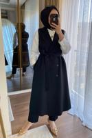 Vêtements hijab NOIR COSTUME PANTALON CEINTURE AVEC GILET T 6135