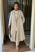 Tesettür giyim BEJ KUŞAKLI YELEKLİ PANTOLONLU TAKIM T 6135