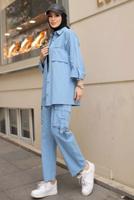 Hijab clothing BLUE CARGO POCKET PANTS SUIT T 6191