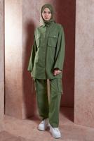 Tesettür giyim HAKİ KARGO CEPLİ PANTOLONLU TAKIM T 6191