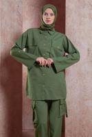 Tesettür giyim HAKİ KARGO CEPLİ PANTOLONLU TAKIM T 6191