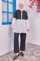 Tesettür giyim SİYAH İKİ RENKLİ PANTOLONLU TAKIM T 6193