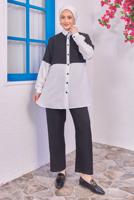 Tesettür giyim SİYAH İKİ RENKLİ PANTOLONLU TAKIM T 6193