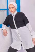 Tesettür giyim SİYAH İKİ RENKLİ PANTOLONLU TAKIM T 6193