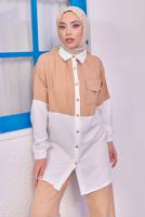 Tesettür giyim KAHVE İKİ RENKLİ PANTOLONLU TAKIM T 6193