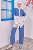 Tesettür giyim LACİVERT İKİ RENKLİ PANTOLONLU TAKIM T 6193