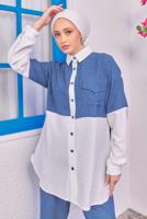 Tesettür giyim LACİVERT İKİ RENKLİ PANTOLONLU TAKIM T 6193