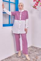 Tesettür giyim PEMBE İKİ RENKLİ PANTOLONLU TAKIM T 6193