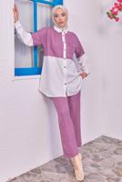 Tesettür giyim PEMBE İKİ RENKLİ PANTOLONLU TAKIM T 6193