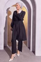 Tesettür giyim SİYAH BELDEN BAĞLAMALI PANTOLONLU TAKIM T 6704