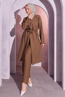 Tesettür giyim KAHVE BELDEN BAĞLAMALI PANTOLONLU TAKIM T 6704