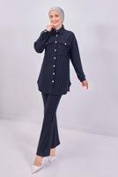 Tesettür giyim LACİVERT ÇİZGİLİ PANTOLONLU TAKIM T 6883