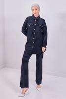 Tesettür giyim LACİVERT ÇİZGİLİ PANTOLONLU TAKIM T 6883