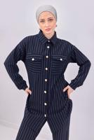 Tesettür giyim LACİVERT ÇİZGİLİ PANTOLONLU TAKIM T 6883