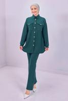 Tesettür giyim YEŞİL ÇİZGİLİ PANTOLONLU TAKIM T 6883