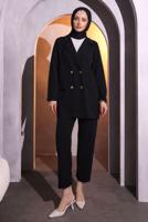 Tesettür giyim SİYAH KRUVAZE YAKA PANTOLONLU TAKIM T 7014