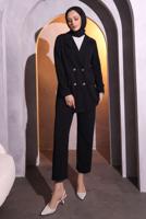 Tesettür giyim SİYAH KRUVAZE YAKA PANTOLONLU TAKIM T 7014