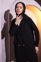 Tesettür giyim SİYAH KRUVAZE YAKA PANTOLONLU TAKIM T 7014