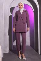 Tesettür giyim MOR KRUVAZE YAKA PANTOLONLU TAKIM T 7014