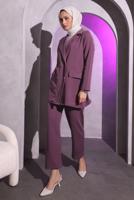 Tesettür giyim MOR KRUVAZE YAKA PANTOLONLU TAKIM T 7014