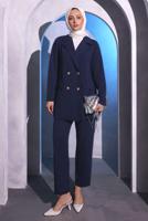 Tesettür giyim LACİVERT KRUVAZE YAKA PANTOLONLU TAKIM T 7014