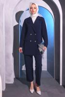 Tesettür giyim LACİVERT KRUVAZE YAKA PANTOLONLU TAKIM T 7014