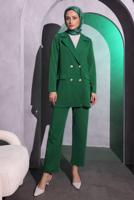 Tesettür giyim YEŞİL KRUVAZE YAKA PANTOLONLU TAKIM T 7014