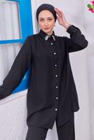 Tesettür giyim SİYAH GÖMLEK YAKA PANTOLONLU TAKIM T 7083