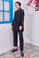 Tesettür giyim SİYAH GÖMLEK YAKA PANTOLONLU TAKIM T 7083