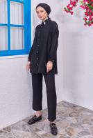 Tesettür giyim SİYAH GÖMLEK YAKA PANTOLONLU TAKIM T 7083