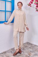 Tesettür giyim BEJ GÖMLEK YAKA PANTOLONLU TAKIM T 7083