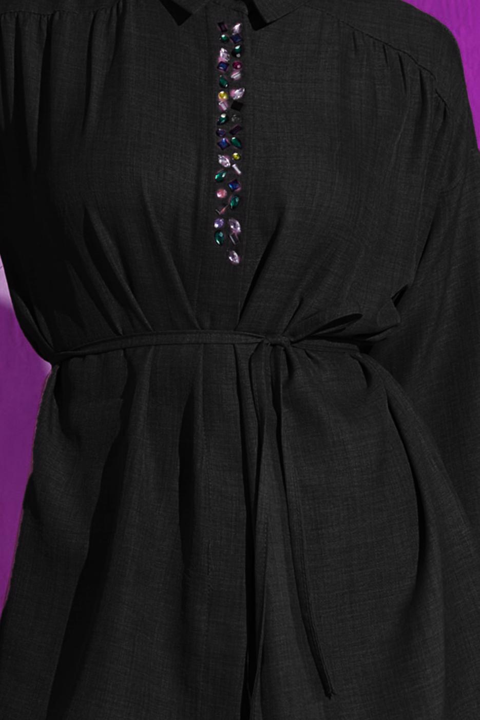 Tesettür giyim SİYAH BAĞCIKLI PANTOLONLU TAKIM T 7193