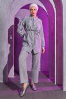 Tesettür giyim GRİ BAĞCIKLI PANTOLONLU TAKIM T 7193