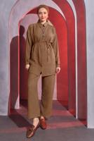 Tesettür giyim KAHVE BAĞCIKLI PANTOLONLU TAKIM T 7193