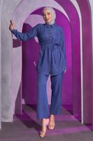 Tesettür giyim LACİVERT BAĞCIKLI PANTOLONLU TAKIM T 7193