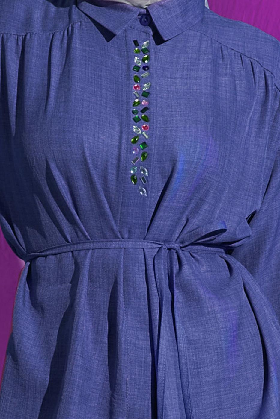 Tesettür giyim LACİVERT BAĞCIKLI PANTOLONLU TAKIM T 7193