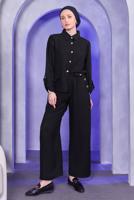 Tesettür giyim SİYAH GÖMLEK YAKA PANTOLONLU TAKIM T 7683