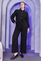 Tesettür giyim SİYAH GÖMLEK YAKA PANTOLONLU TAKIM T 7683