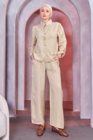 Hijab clothing BEIGE SHIRT COLLAR PANTS SUIT T 7683