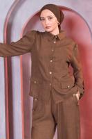 Tesettür giyim KAHVE GÖMLEK YAKA PANTOLONLU TAKIM T 7683