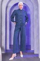 Tesettür giyim LACİVERT GÖMLEK YAKA PANTOLONLU TAKIM T 7683